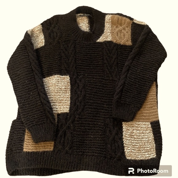 Peruvian Connection 100% Alpaca Cable Knit Patchwork Made in Peru Sweater XL - Picture 1 of 5